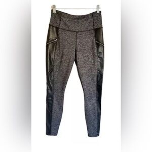 Athleta Faux Leather Herringbone Luxe Metro Drifter Black Gray Leggings Size S